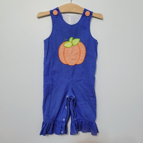 Smocked Auctions Baby Girl Pumpkin Ruffle Jumper, Polka Dot Gingham, Sz 12 mnths - Picture 1 of 8
